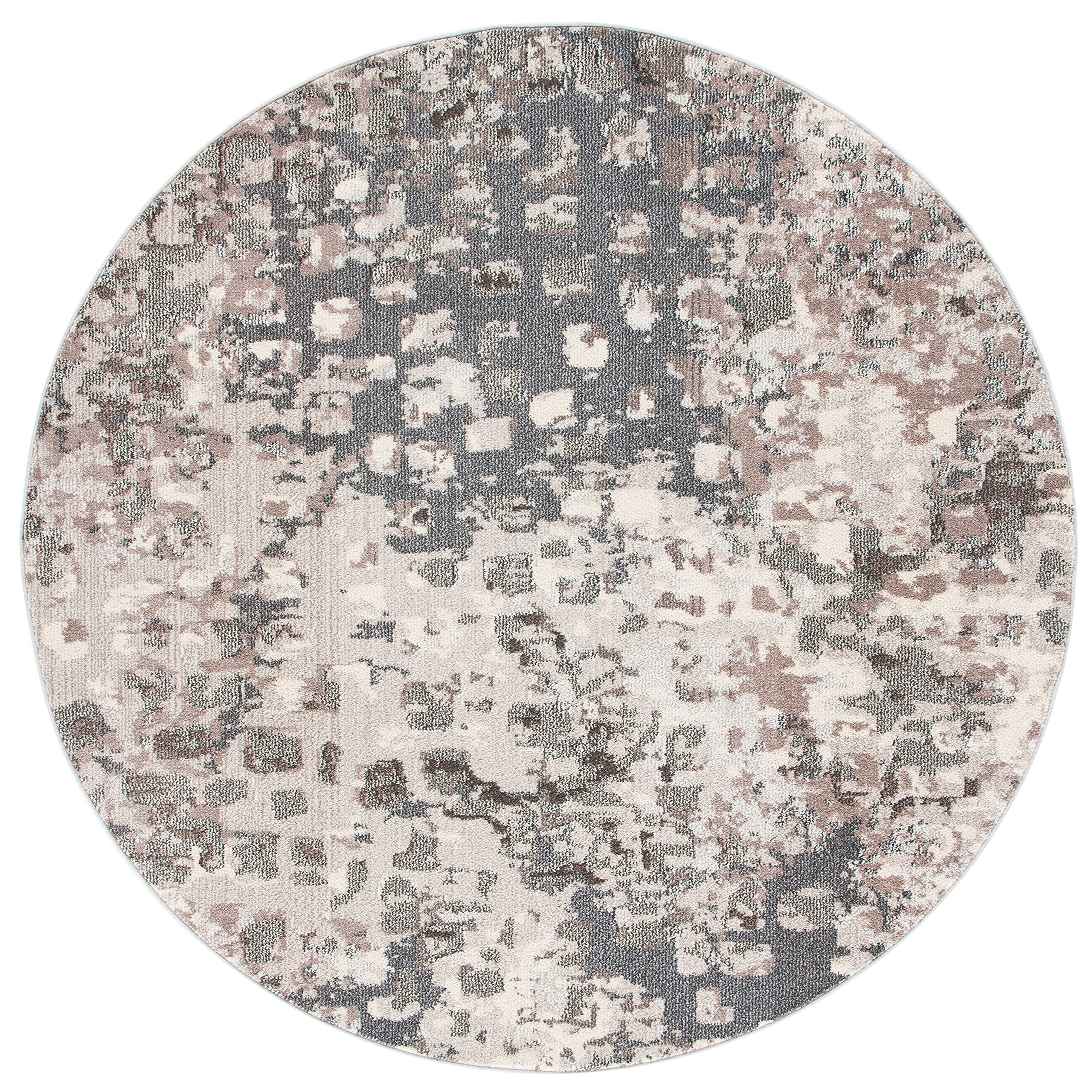 Safavieh Madison Collection 6'7'' Round Grey/Beige Mad425G Boho Abstract Distressed Non-Shedding Dining Room Entryway Foyer Livi